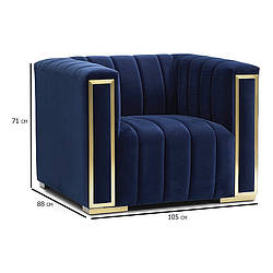 Широке крісло у гламурному стилі Vogue 1 Velvet темно-синій велюр на золотих ніжках у кабінет
