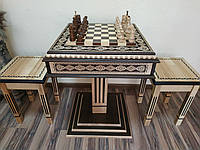 Шахматный стол "Bright Victory" с ящиками для фигур "Класический Люкс" , и двумя табуретами.