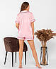 Піжама жіноча з шовку Армані сорочка і шорти Рожева смужка, фото 7