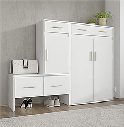 Трьохдверна тумба для одягу та взуття в передпокій Тумбочка з висувними ящиками та 4 закритими полицями з ЛДСП