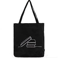 Эко-сумка шоппер черная с вышитым рисунком Книги