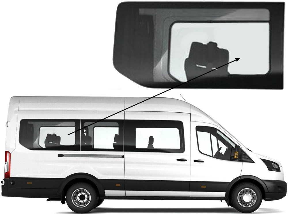 Бічне скло Ford Transit 2014-2023 салону заднє праве довга база