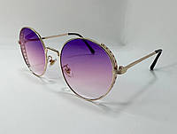 Очки солнцезащитные женские кругляши металлическая оправа линзы градиент Розово-сиреневый