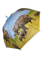Жіноча парасолька-тростина напівавтомат з блакитною ручкою від SWIFTS з слоном, 0335-6