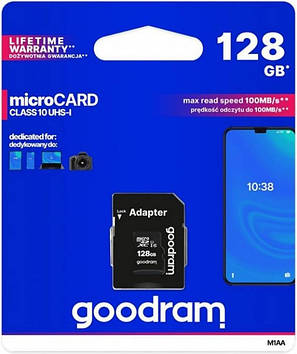 Карта пам'яті Goodram microSDXC 128GB UHS-I class 10 + adapter SD (M1AA-1280R12)