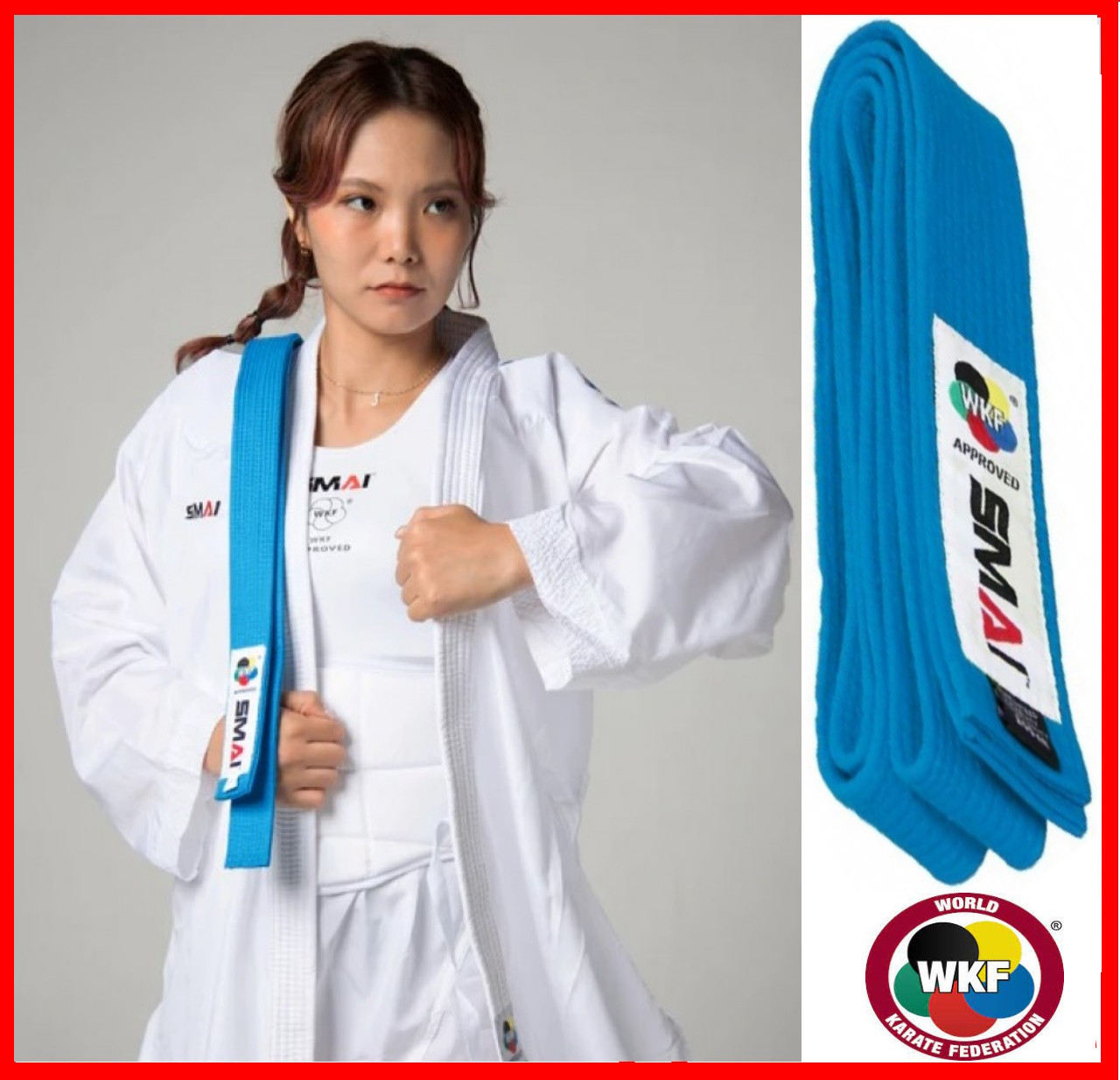 Пояс для карате кімоно з ліцензією WKF блакитний SMAI SM B001UWKF одяг для єдиноборств
