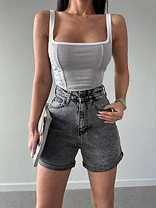 Сірі жіночі джинсові шорти з підворотом 34-40 р