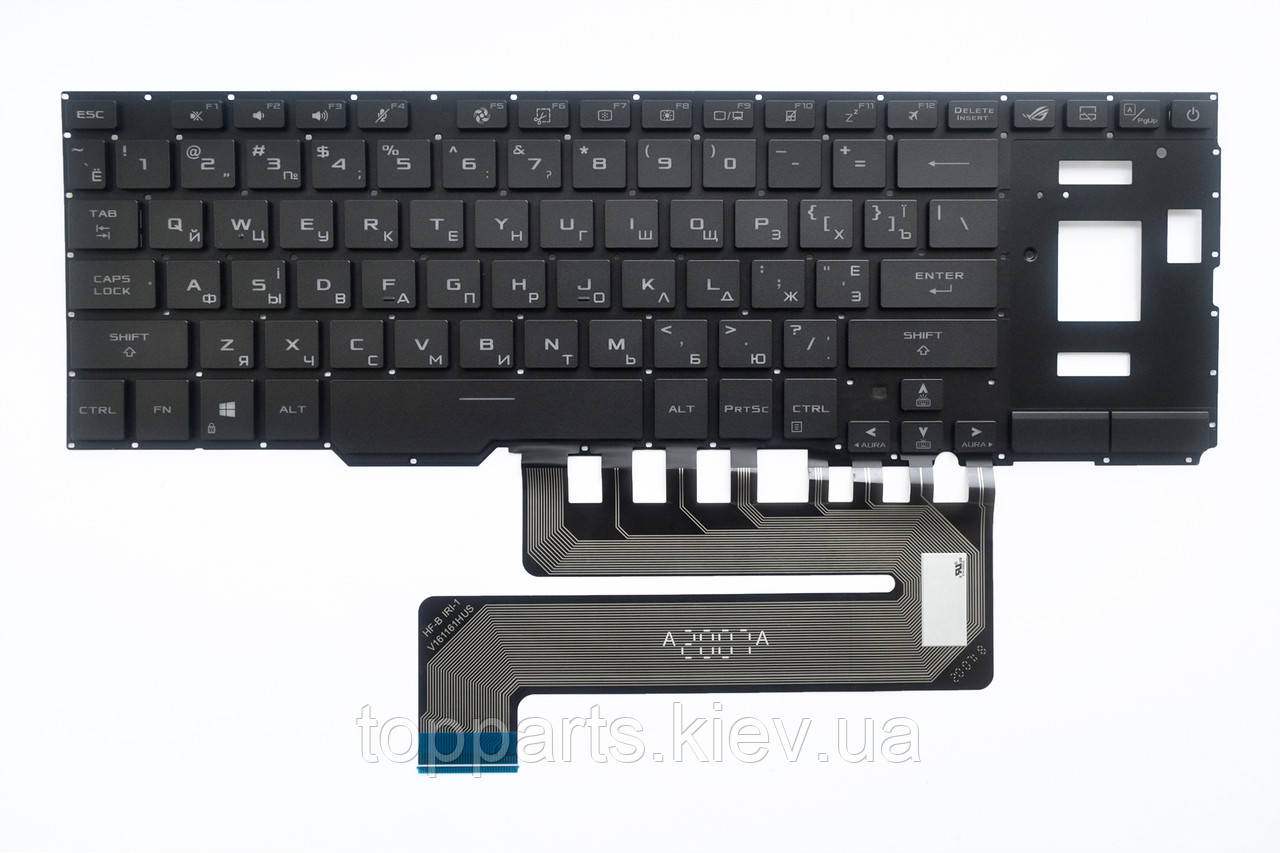 Клавіатура ноутбука Asus ROG Zephyrus Duo 15 GX550, GX551 чорна без рамки, з різнобарвним підсвічуванням UA/US