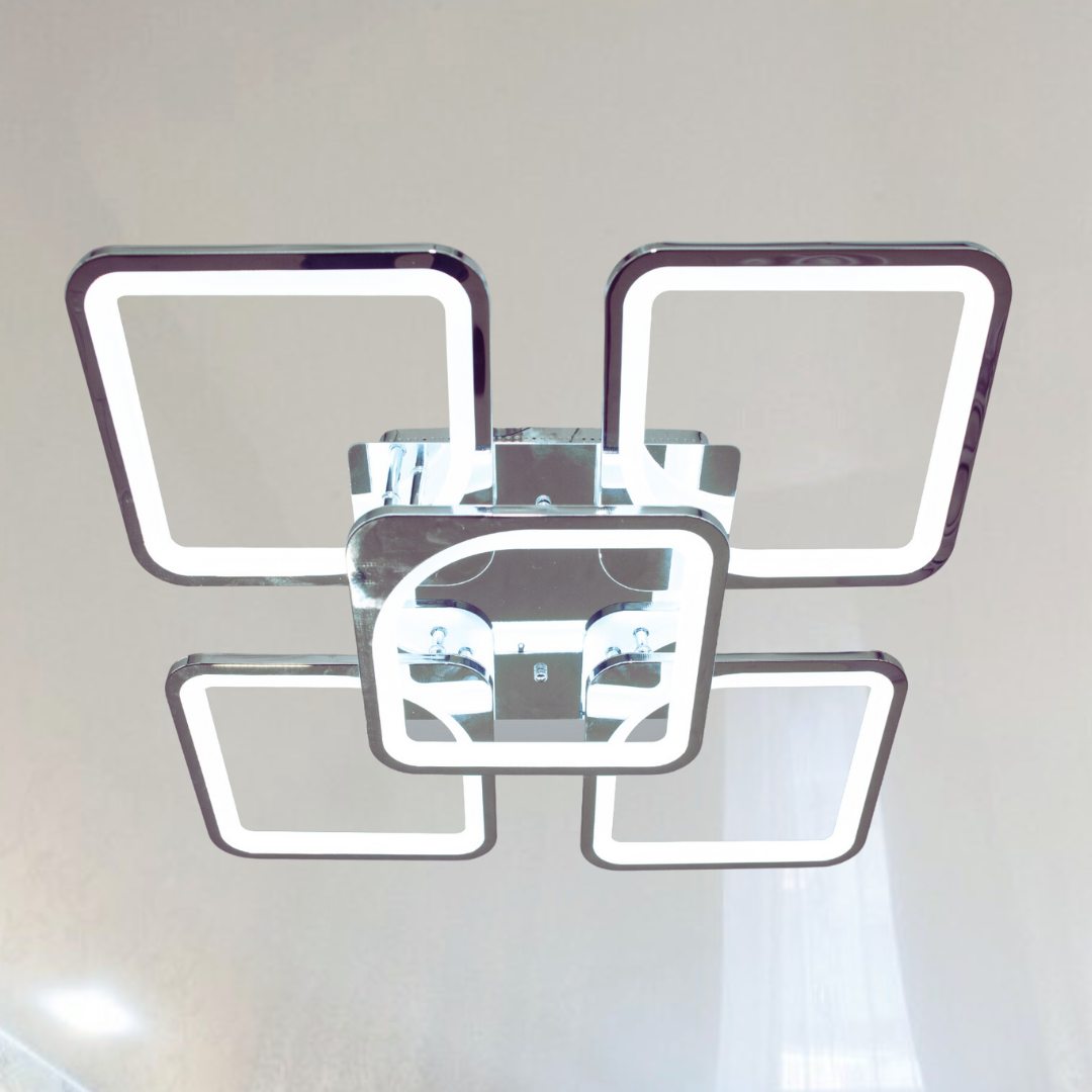 Led люстра з квадратами без підсвітки з пультом Diasha 115W до 20 м² колір Хром 8060/4+1HR, фото 1