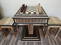 Шахматный стол "Bright Victory" с ящиками для фигур "Класический Люкс" и с резьбой по дереву.