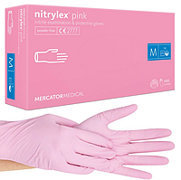 Перчатки смотровые нитриловые NITRYLEX PINK (плотность 3,5 г) неопудренные розовые, (50пар/1уп ) Mercator S