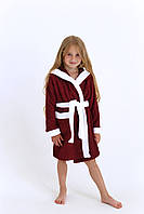 Махровый детский халат с капюшоном 380 г/м2, бордовый на 3 года