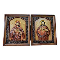 Пара икон Святейшего Сердца Иисуса и Непорочного Сердца Марии, венчальная пара, икона из дерева 30х21см