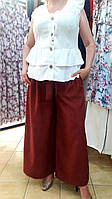 Батальні широкі лляні брюки з оригінальним поясом, батали, від 42 по 74 розмір!