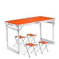 Стол туристический усиленный с 4 стульями Folding Table ножки кватратные Оранжевый