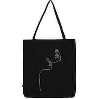Эко-сумка шоппер черная с вышитым рисунком Нежность