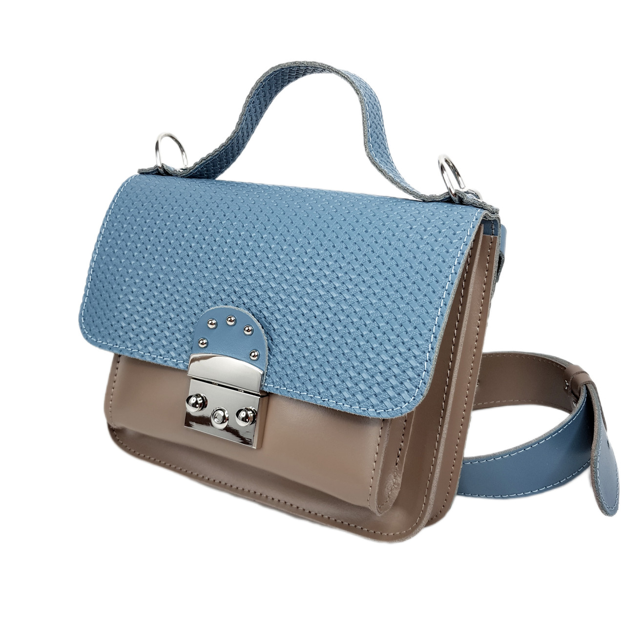 Сумка жіноча "Біанка" натуральна шкіра, латте - блакитна комбінована, фото 1