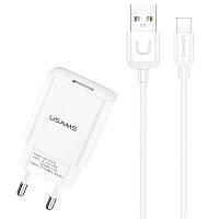 Сетевое зарядное устройство USAMS T21 Travel Charger + кабель Lightning - White