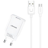 Сетевое зарядное устройство USAMS T21 Travel Charger + кабель MicroUSB - White