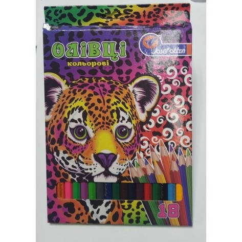 Олівці дерево 18 кольорів No7303A6-18 Леопарденя в картоні, фото 1