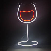 Вывеска из светодиодного неона "Бокал вина" 260х500 мм