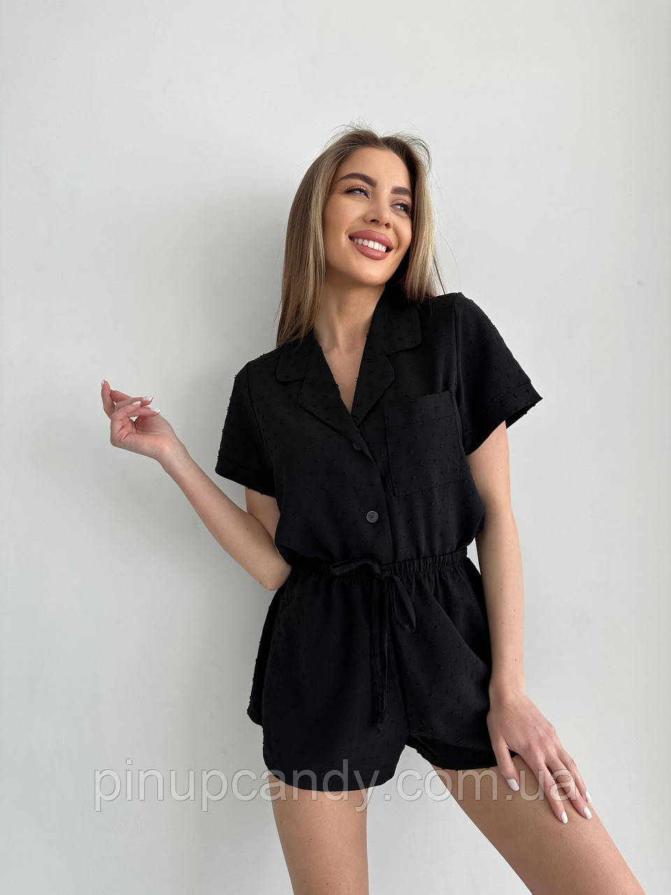 Комплект для дому сорочка короткий рукав і шорти з штапелю Christel 103 чорний S, фото 1