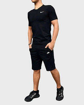 Чоловічий літній костюм Nike Футболка + Шорти чорний комплект Найк