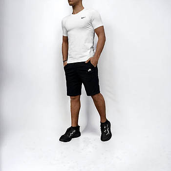 Чоловічий літній костюм Nike Футболка + Шорти чорно-білий комплект Найк