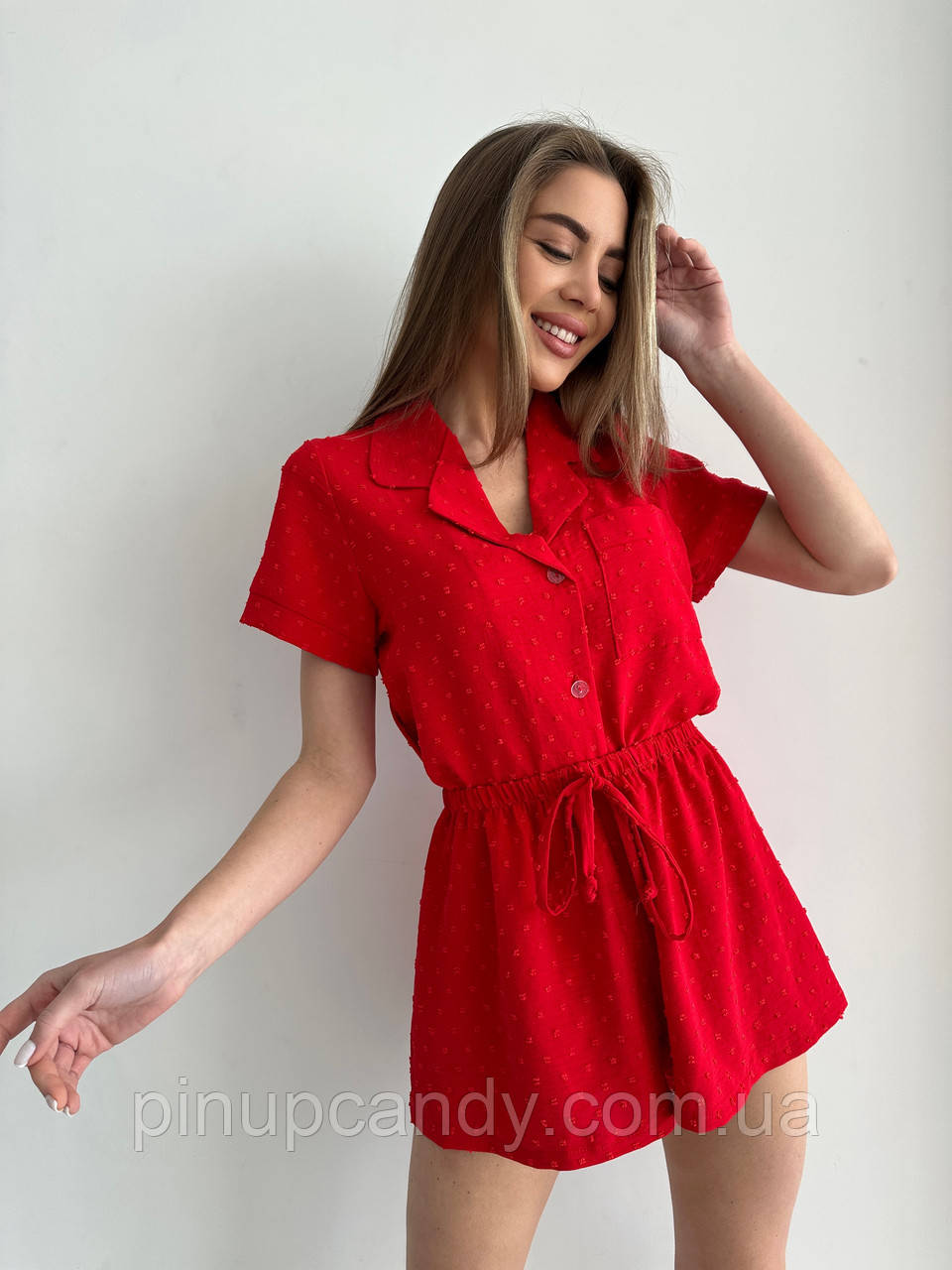 Комплект для дому сорочка короткий рукав і шорти з штапелю Christel 103 червоний S, фото 1