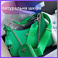 Женская сумка Prada Re-Edition из натуральной кожи через плечо Прада зеленая кросс боди