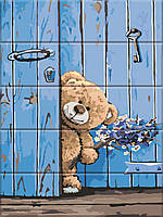 Картина за номерами на дереві "Ведмедик з букетом" 30*40 см