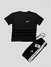 Чоловічий літній костюм Nike Футболка + Шорти + Кепка чорний комплект Найк із лампасами, фото 3