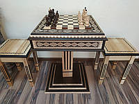 Шахматный стол "Bright Victory" с ящиками для фигур "Classic Luxe". Ручная работа. Резьба по дереву