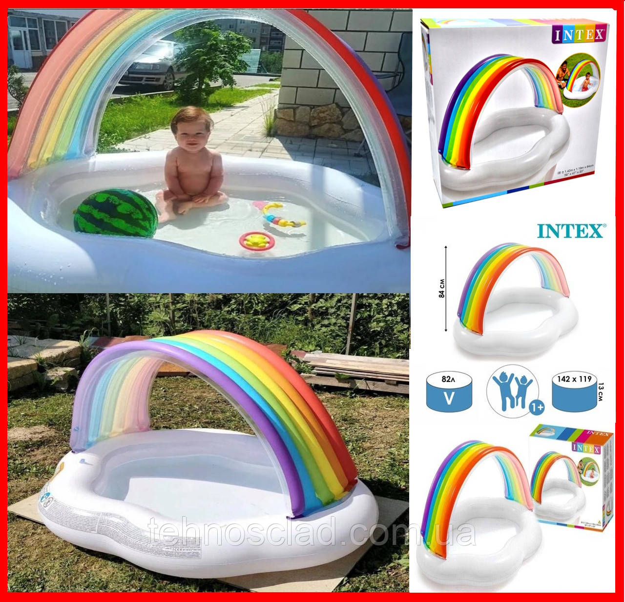 Дитячий надувний маленький басейн з навісом 142 х 119 х 84 см для будинку дачі для малюків