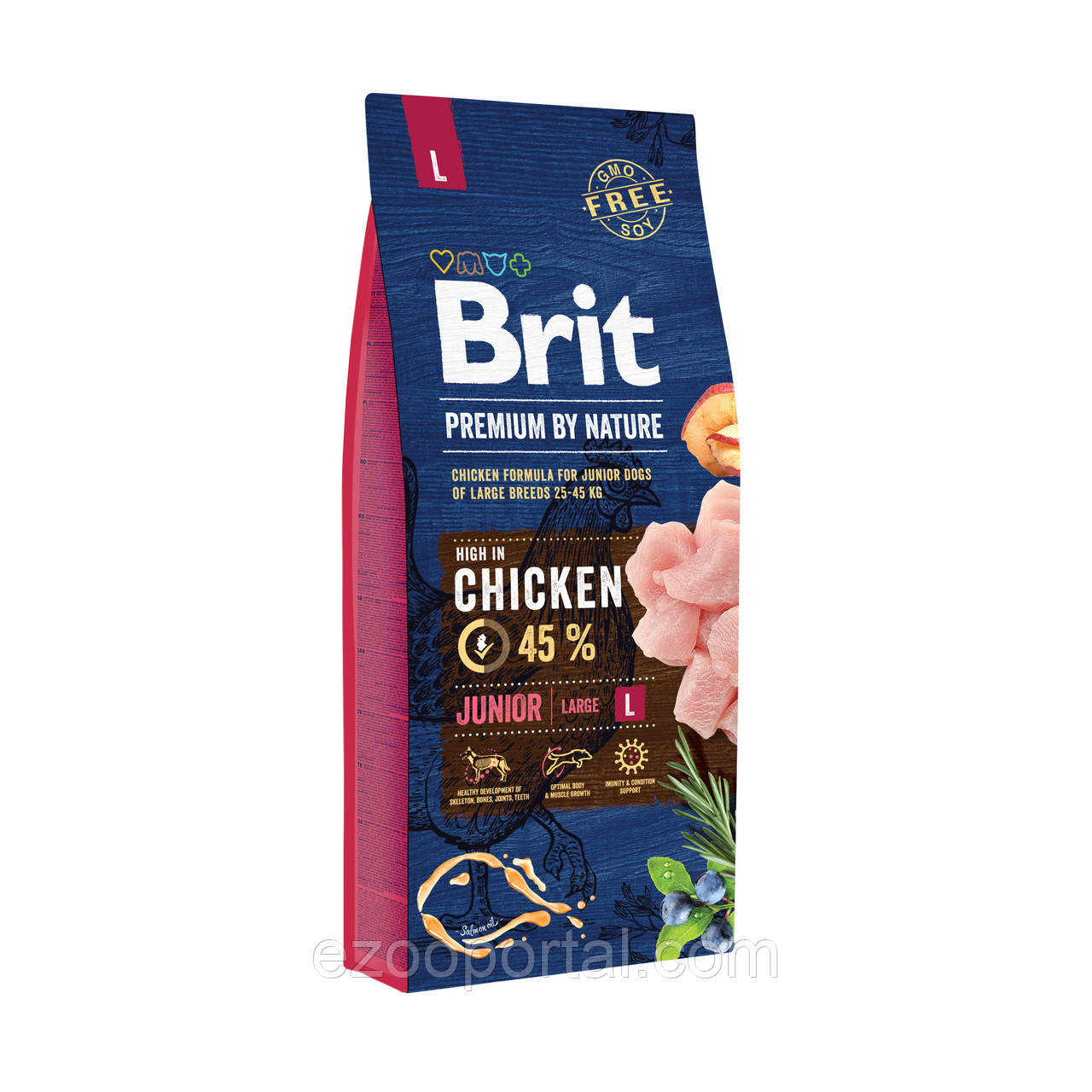 Сухий корм для цуценят і молодих собак великих порід Brit Premium Junior L з куркою 15 кг