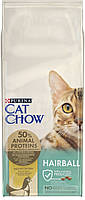 Сухой корм для взрослых кошек Purina Cat Chow Hairball против образования волосяных шариков, с курицей 15 кг