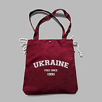 Бордовая сумка шоппер патриотическая надпись "ORIGINALS - Вільна Україна з 1991" / украинская символика