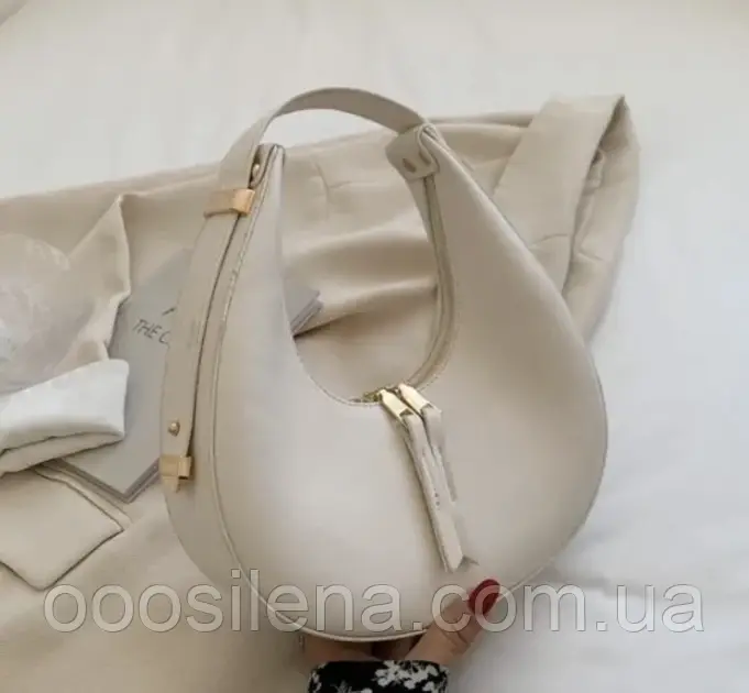 Жіноча напівкругла сумка багет-напівмісяць на плече Бежевий  колір 24*12*7 см