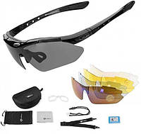 Спортивные тактические очки RockBros Polarized 5 линз UV400 черные (0089)