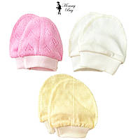 Тонкие ясельные царапки для малышей 3 шт., хлопковые детские рукавички для новорожденных №3 Розово-лимонные