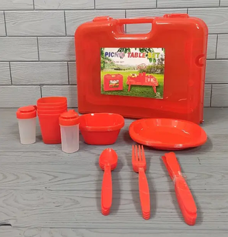 Набір посуду для пікніка та туризму Picnic, 27 предметів, на 4 персони, пластик, компактний розкладний столик, для відпочинку на п