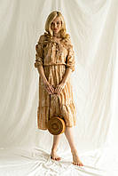 Платье женское бежевое нежное романтичное с открытыми плечами 77-135229, S-M = 40 см L-XL = 42 см XXL-3XL = 45