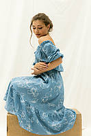 Платье женское голубое нежное романтичное с открытыми плечами 77-135234, S-M = 40 см L-XL = 42 см XXL-3XL = 45