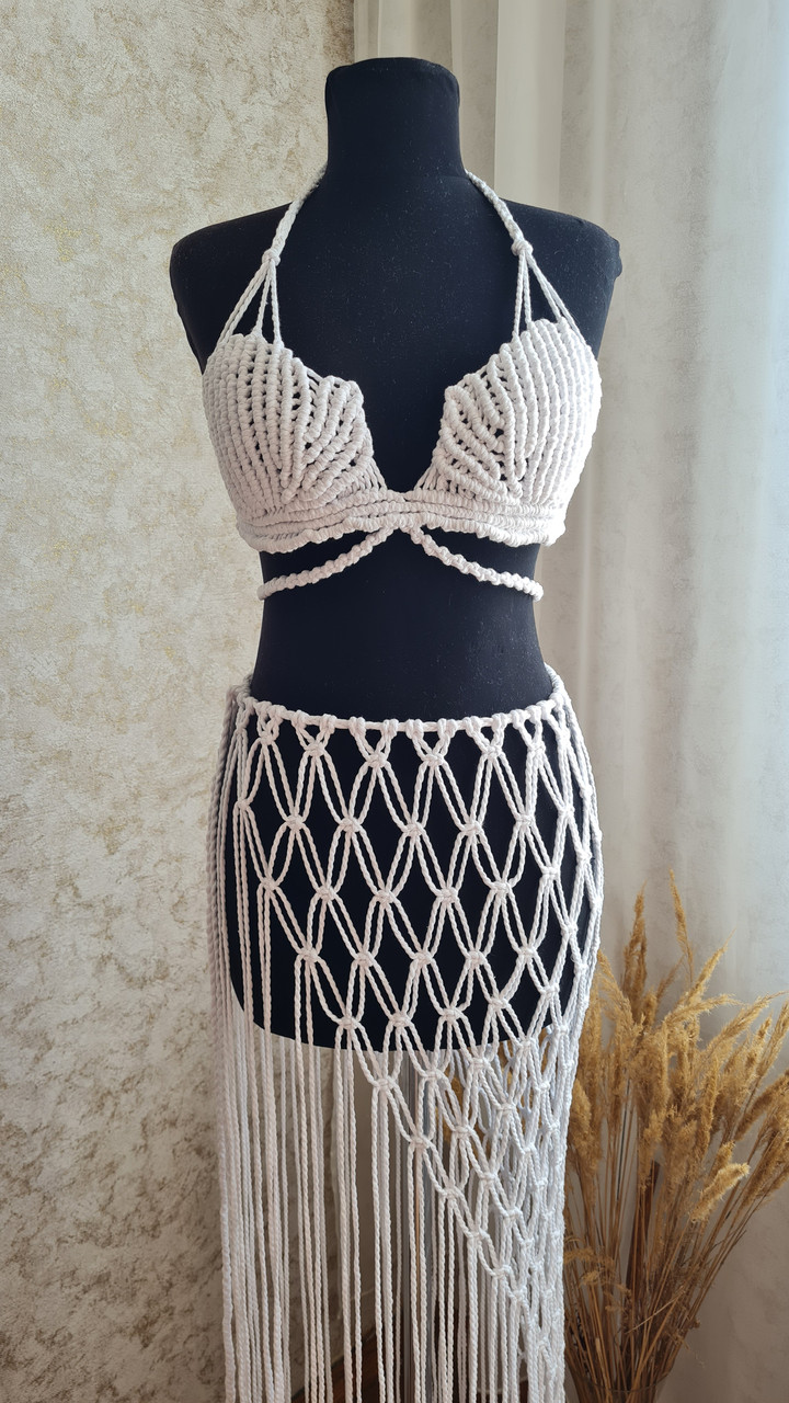 Макраме сукня 'Русалка', макраме костюм, ліф та спідниця макраме