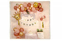 Набор декора ко дню рождения, Корона в розовых тонах (баннер, шарики), T-8958