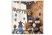 Набор декора ко дню рождения, синий дизайн с золотом (баннер, шарики), T-8988