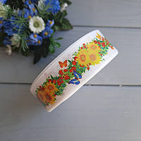 Стрічка репсова 2.5 см малюнок соняшники