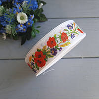 Стрічка репсова 2.5 см малюнок маки, волошки та колоски