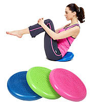 Балансировочная подушка массажная D 33см надувная,диск для укрепления мышц и связок Розовая+НАСОС