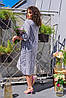 Сукня-міді літня льняна графітового кольору у смужку, декорована гудзиками (50-52), фото 3